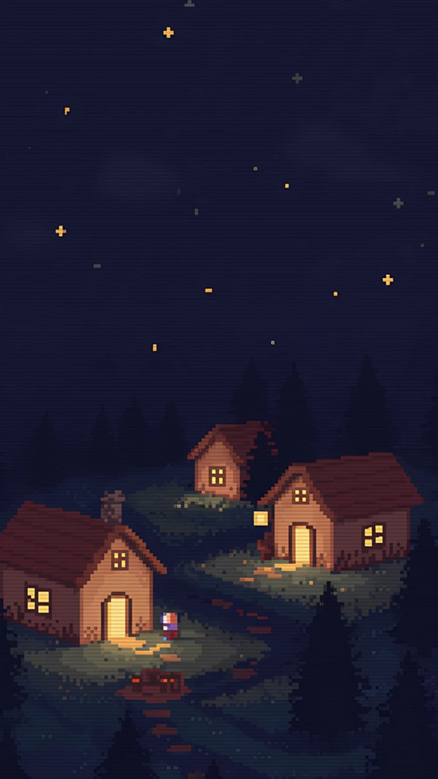 Pixel Art Night Village Glow: This Cozy Starry Scene Is Pure Whimsical Nostalgic Cuteness!