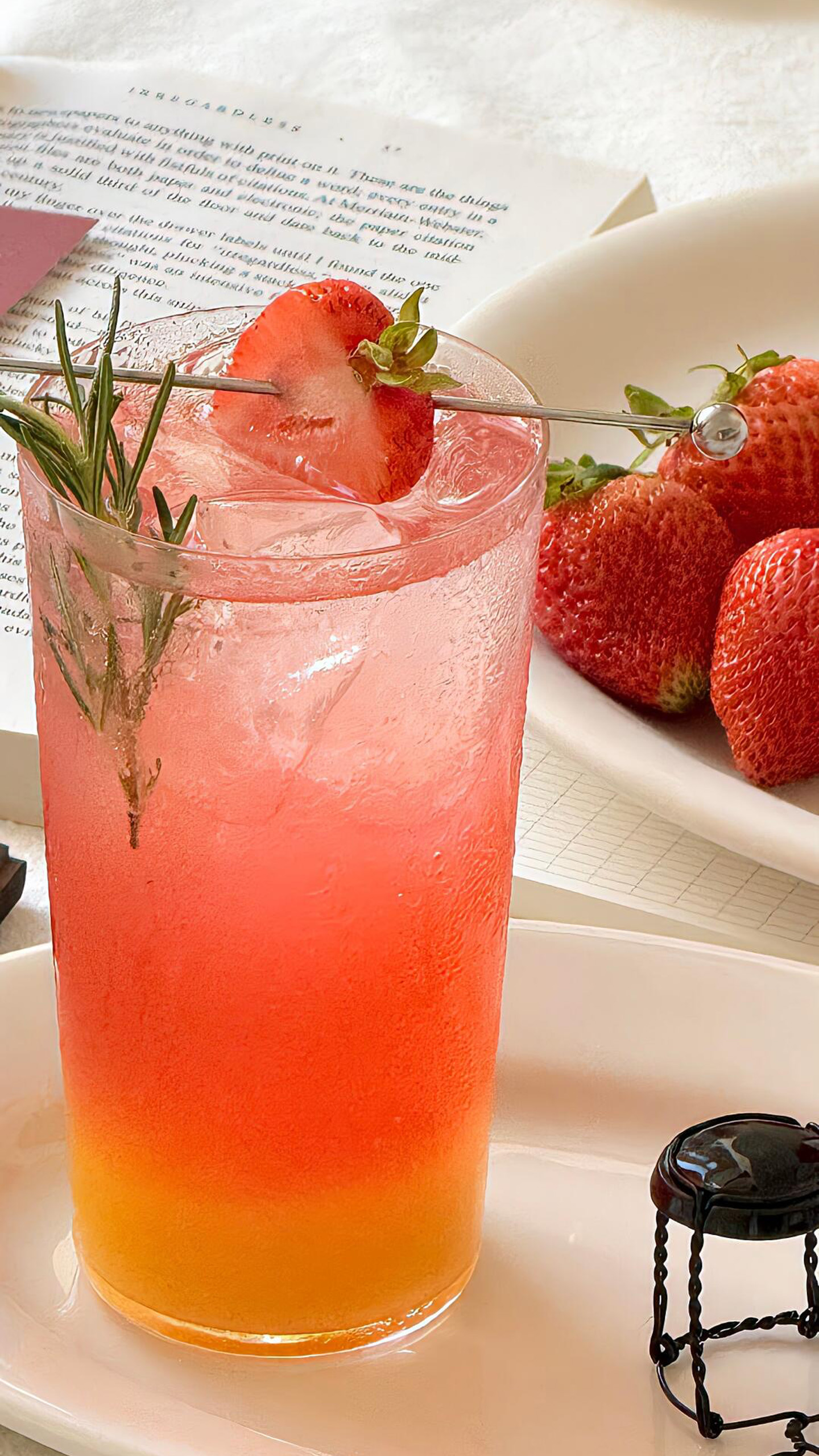 A Corner of Elegance: Strawberries, Strawberry Drinks, and a Book Perfectly Arranged
