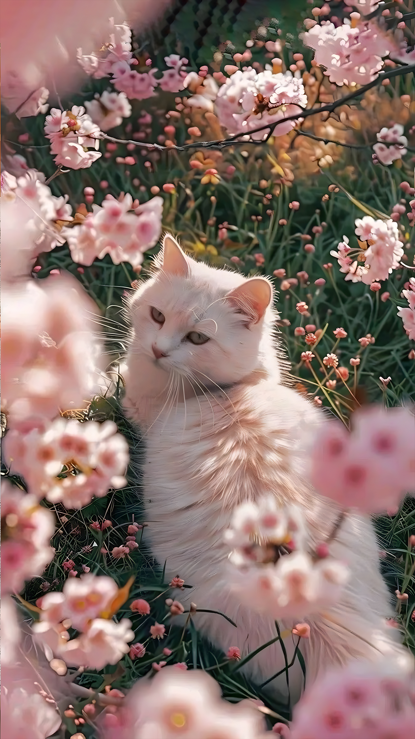 Pink Flowers and Kitten