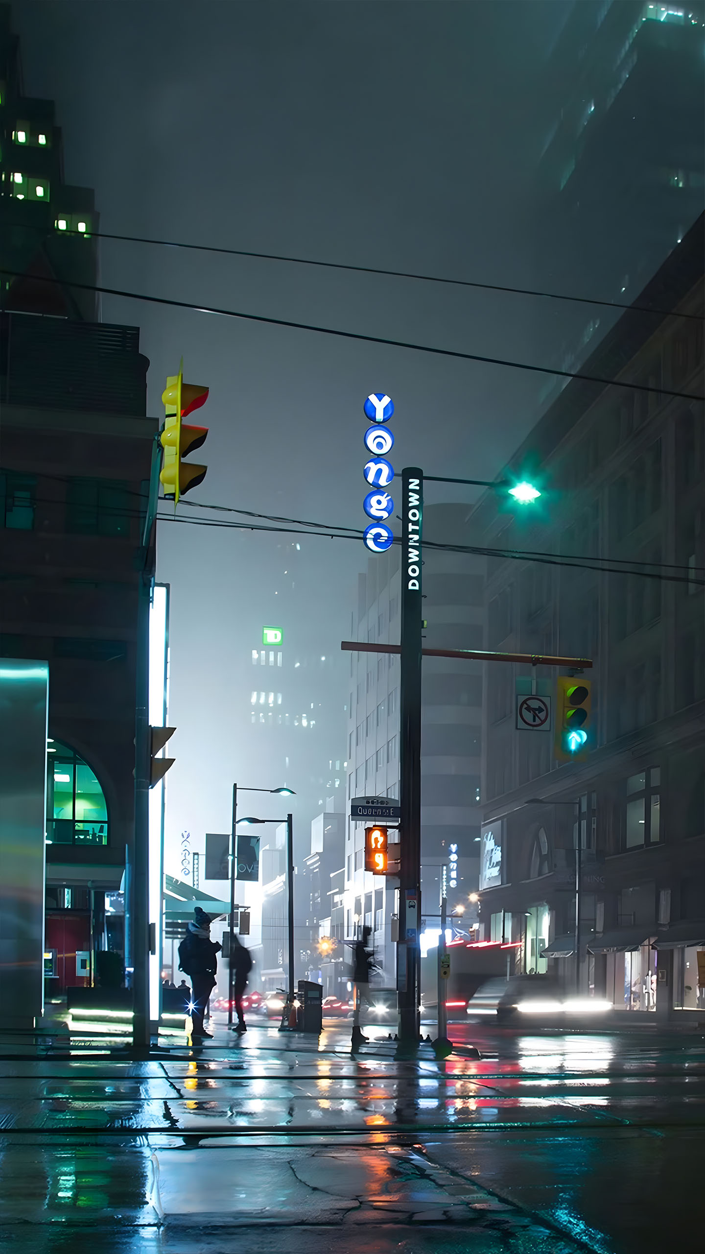 This Rainy Downtown Street Is Moodily Cool: Neon Hues + Urban Vibe = Perfect City Atmosphere!