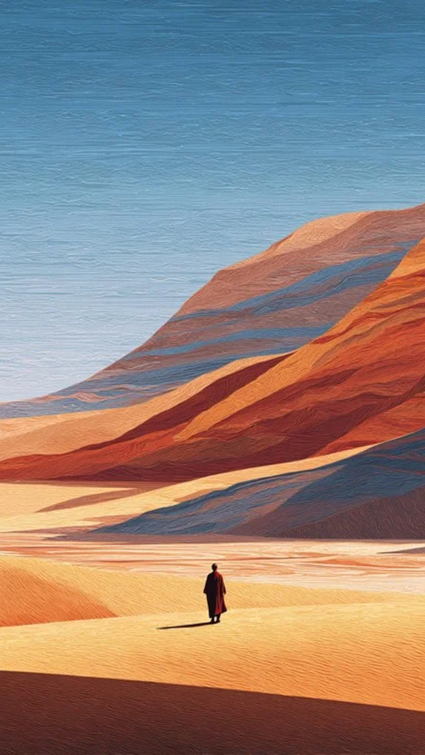 Artistic Desert Landscape with a Solitary Walker