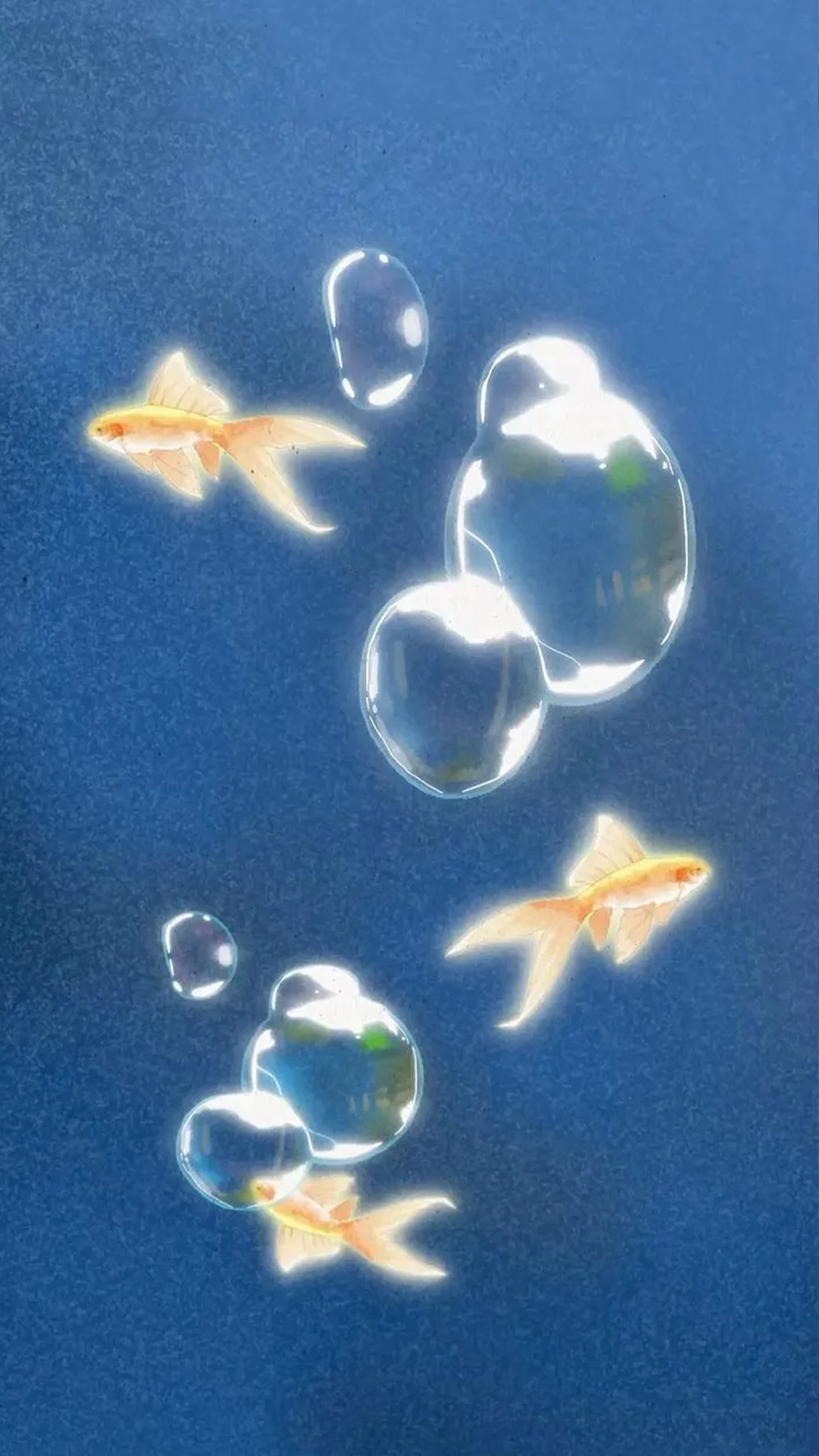 Goldfish and Bubbles in Blue